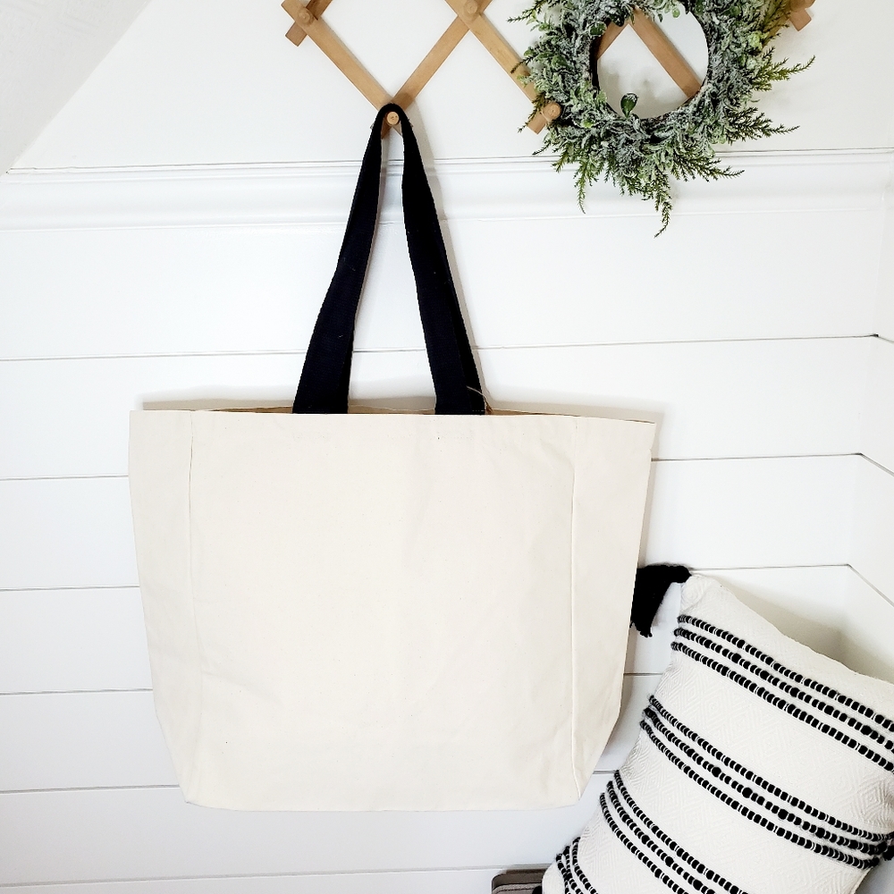 Rae Dunn 'LOVE' Large Natural Canvas Tote Shoulder Bag - Picture 2 of 6
